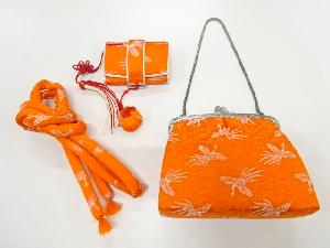 アンティーク　波に鳳凰模様織出し子供用和装バッグ・筥迫・丸くげセット
